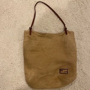 Vintage FENDI Leather Trimmed Raffia Tote